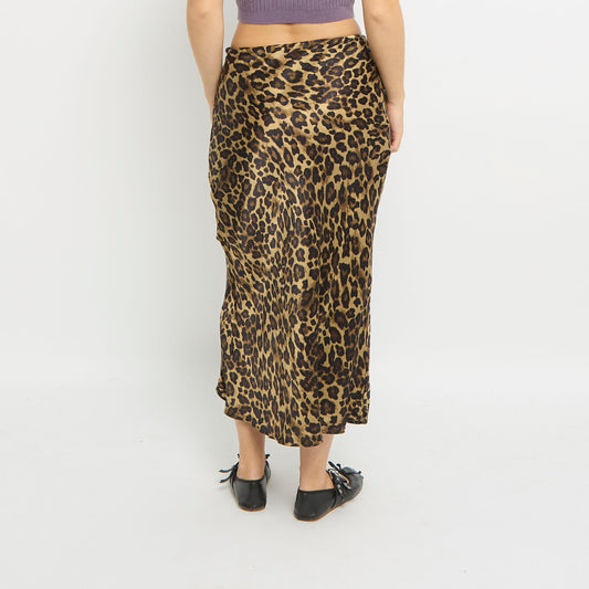 Leopard Print Satin Maxi Skirt - UK 10