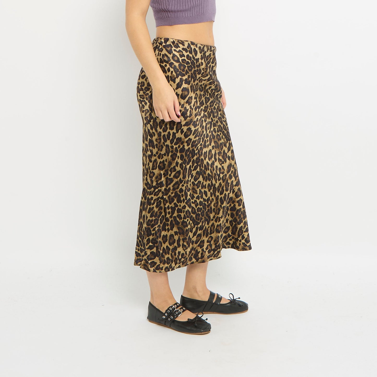 Leopard Print Satin Maxi Skirt - UK 10