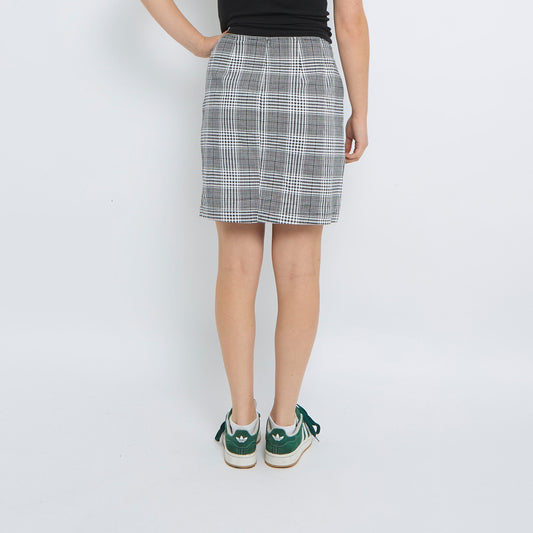 Check Zip Front Knee Length Skirt - UK 10