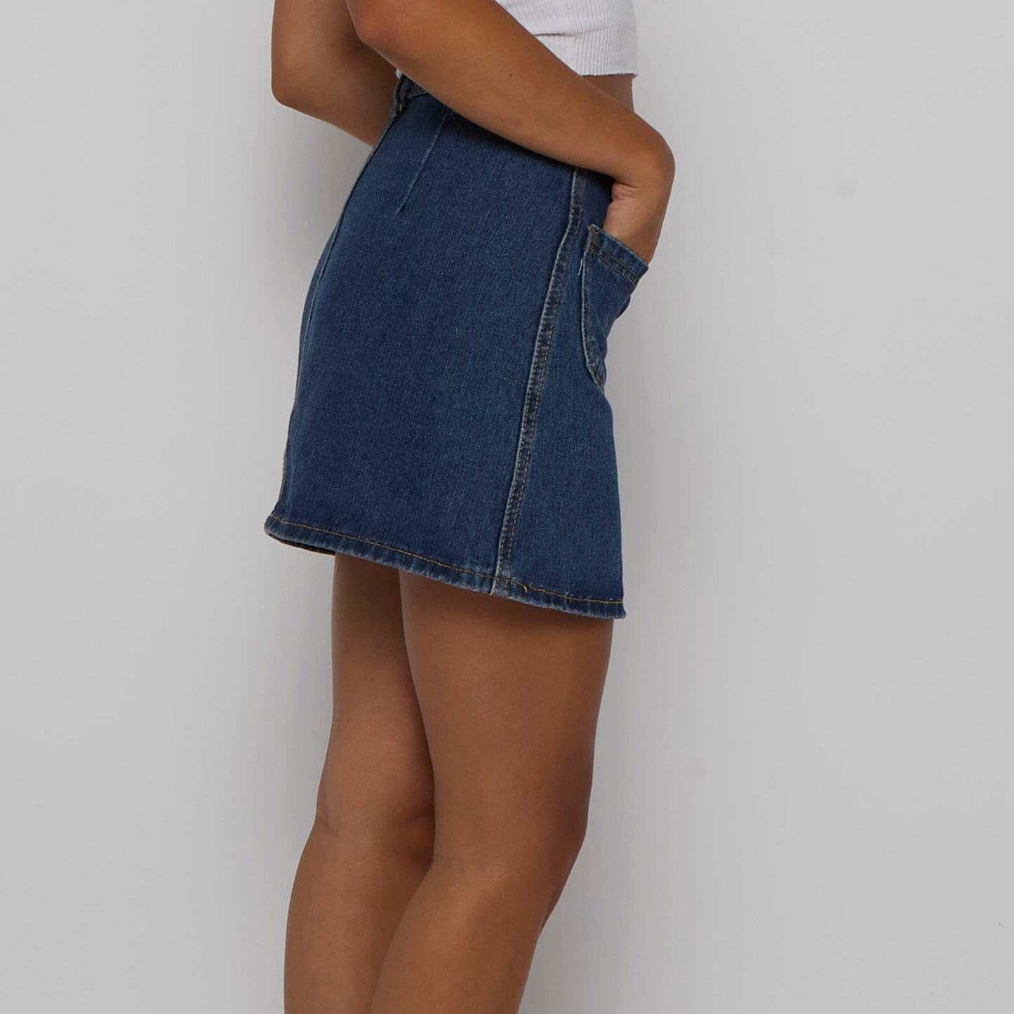 Denim Patch Pocket A Line Short Skirt - UK 10