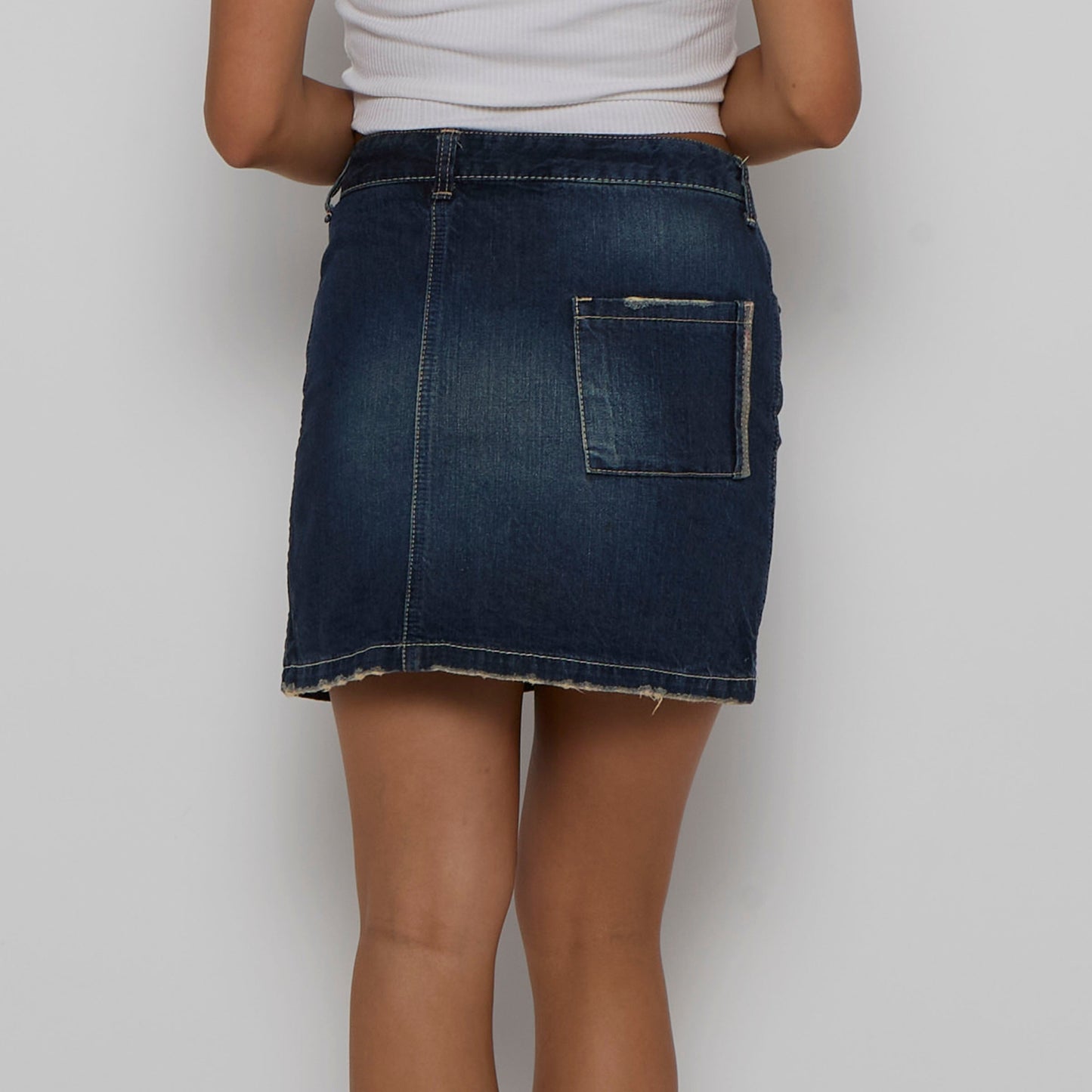 Denim Button Mini Skirt - UK 10