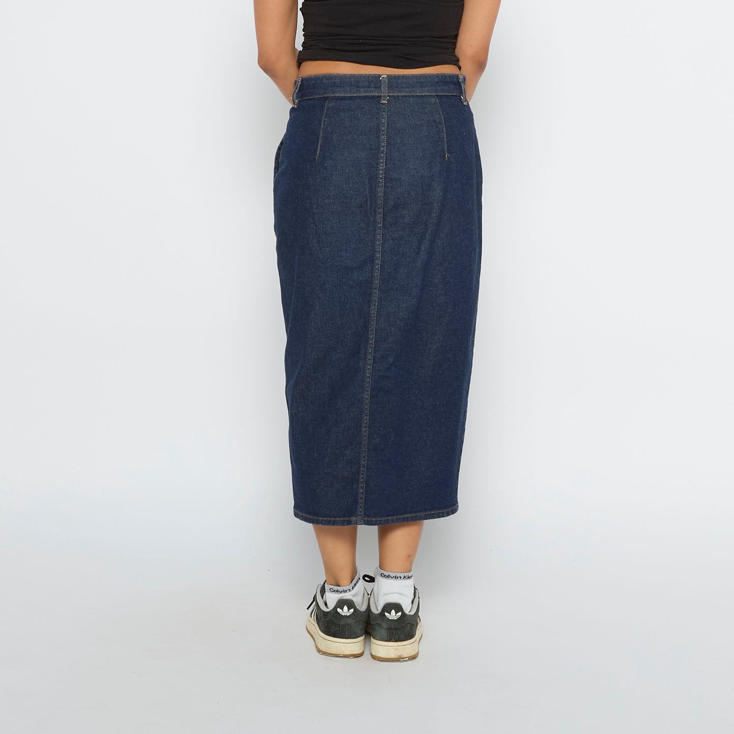 Denim Utility Pocket Front Split Midi Skirt - UK 10