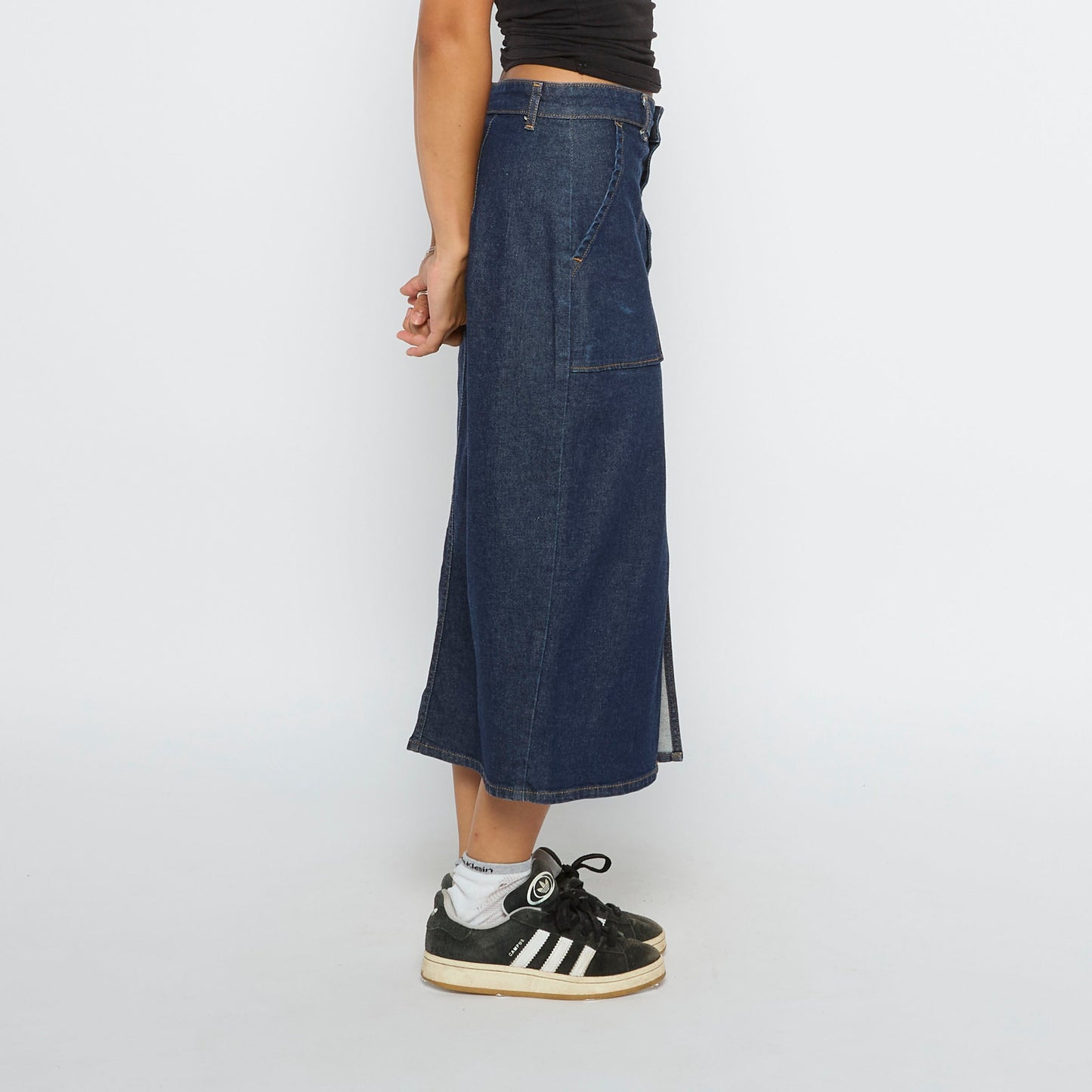 Denim Utility Pocket Front Split Midi Skirt - UK 10