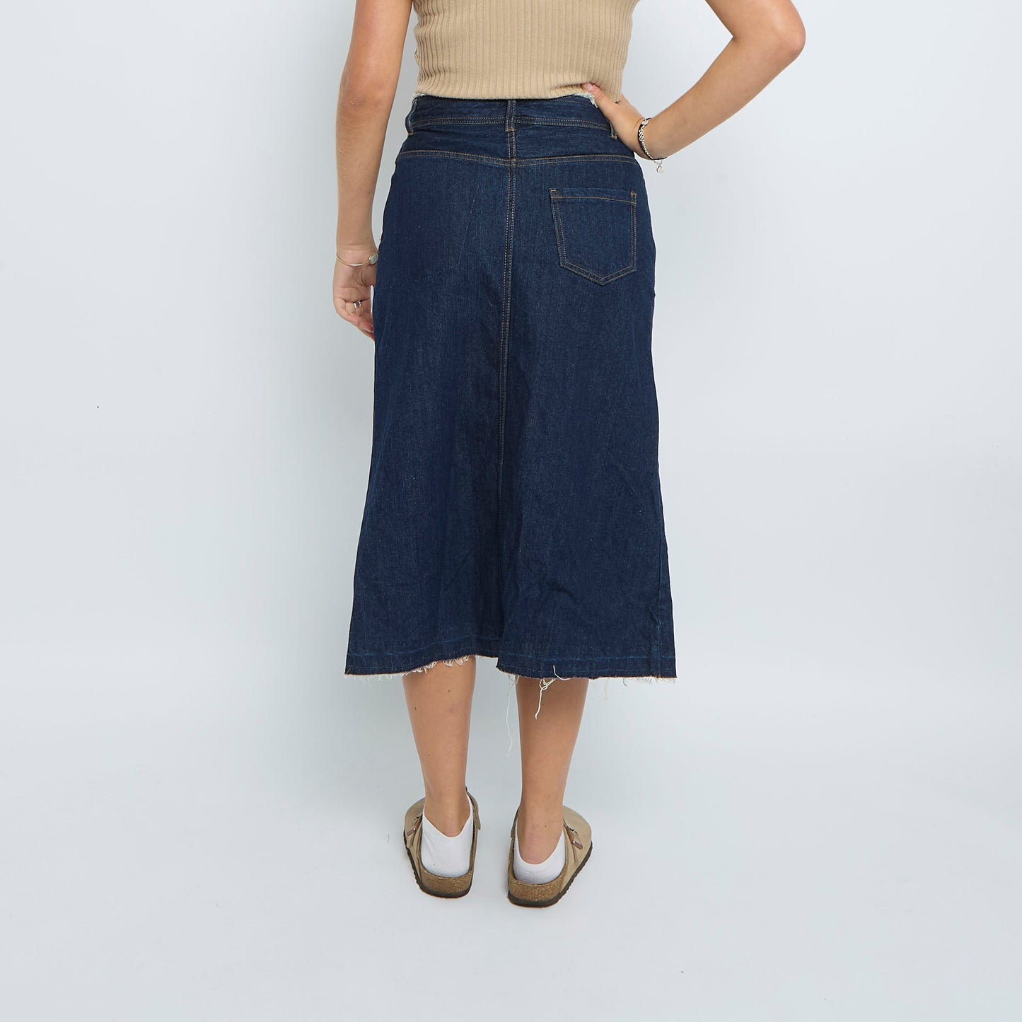 Denim Frayed Midi Skirt - UK 10