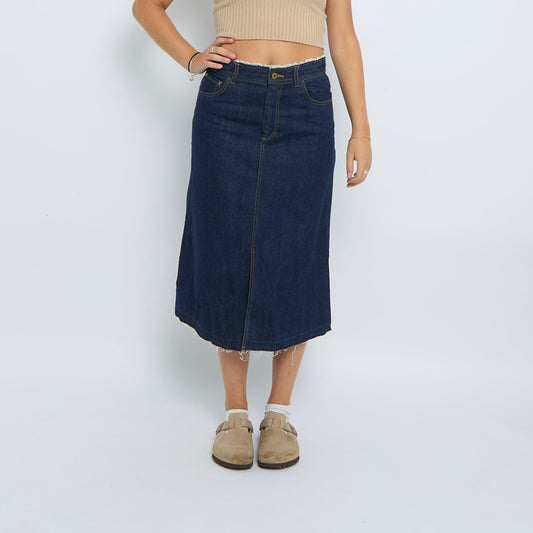 Denim Frayed Midi Skirt - UK 10