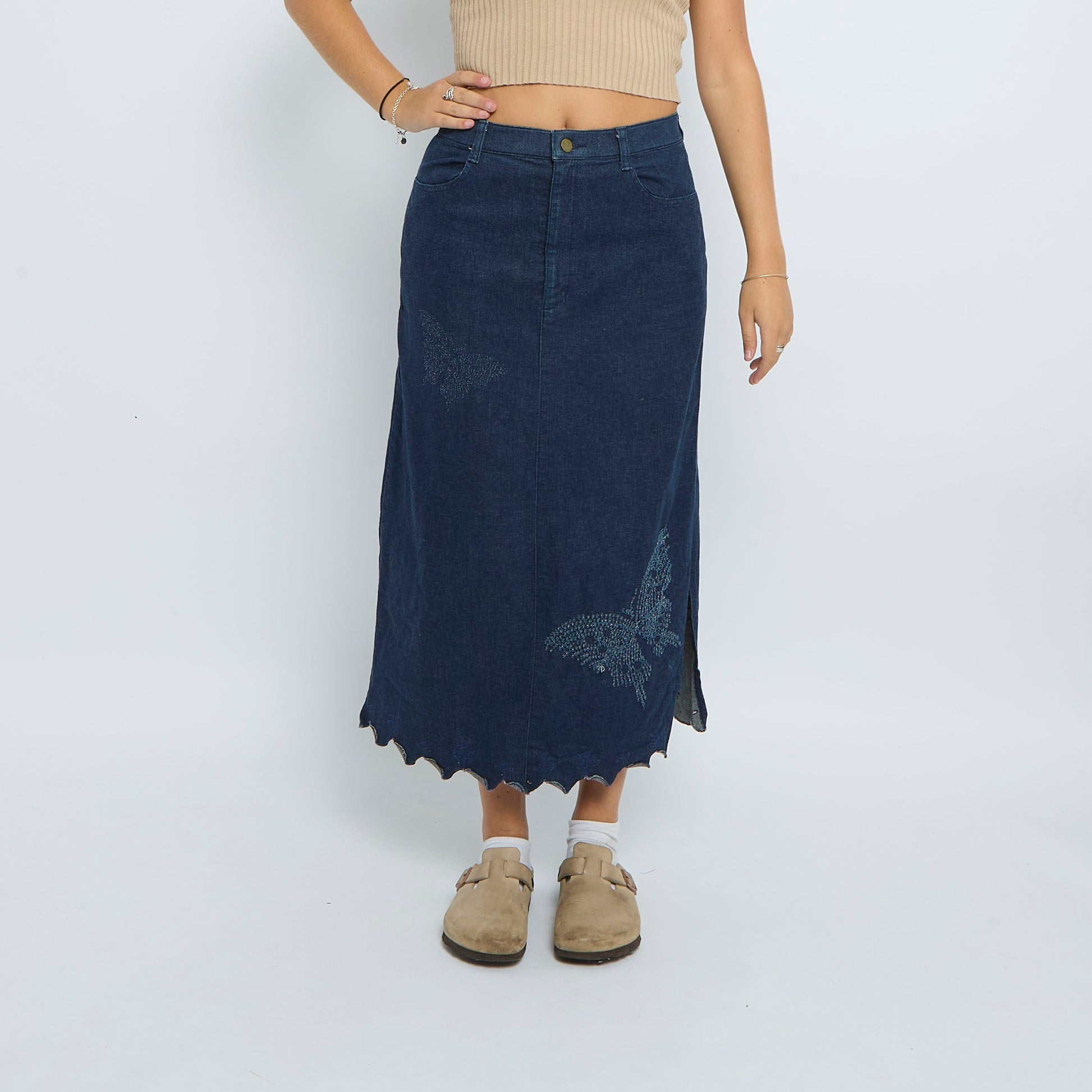 Denim Butterfly Detail Maxi Skirt - UK 10