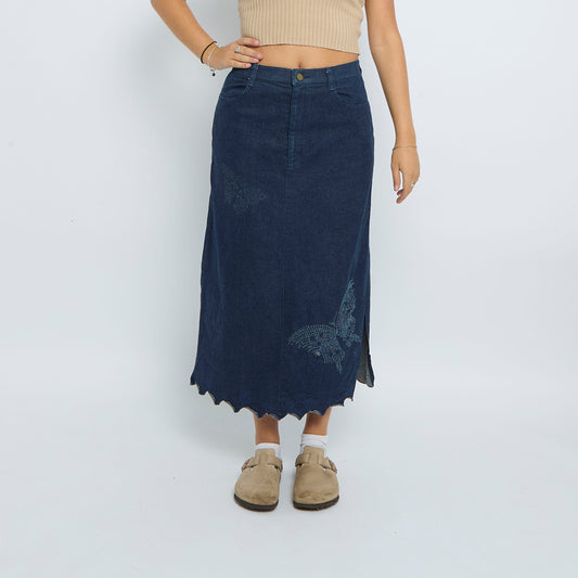 Denim Butterfly Detail Maxi Skirt - UK 10