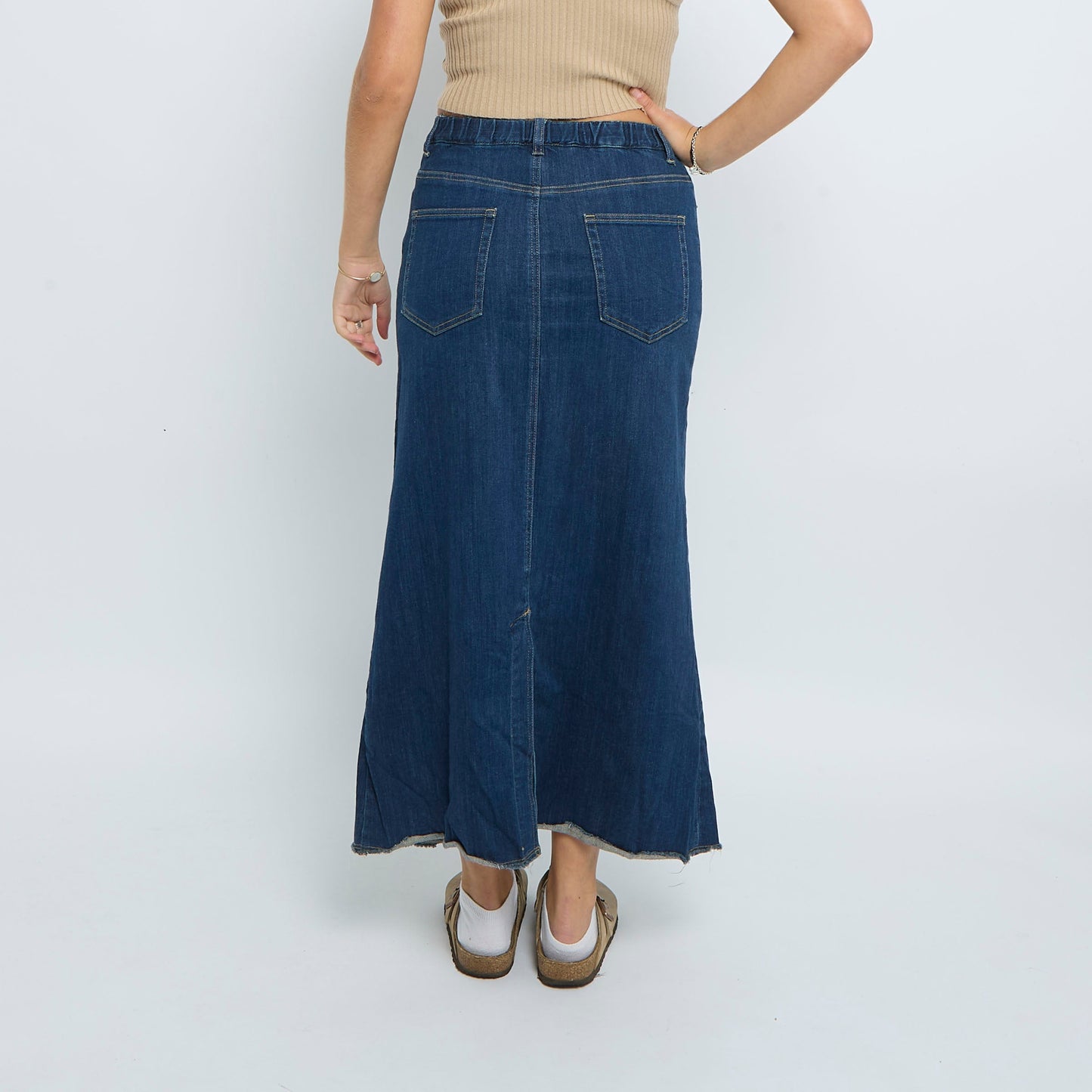 Denim Frayed Maxi Skirt - UK 10