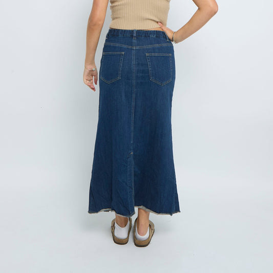 Denim Frayed Maxi Skirt - UK 10