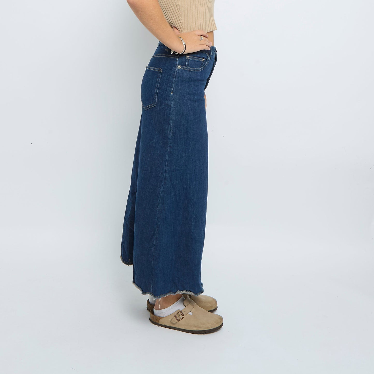 Denim Frayed Maxi Skirt - UK 10