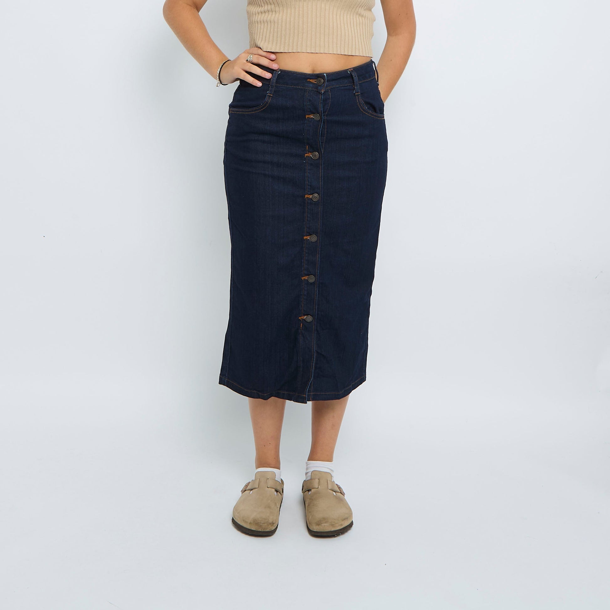 Denim Buttoned Maxi Skirt - UK 10