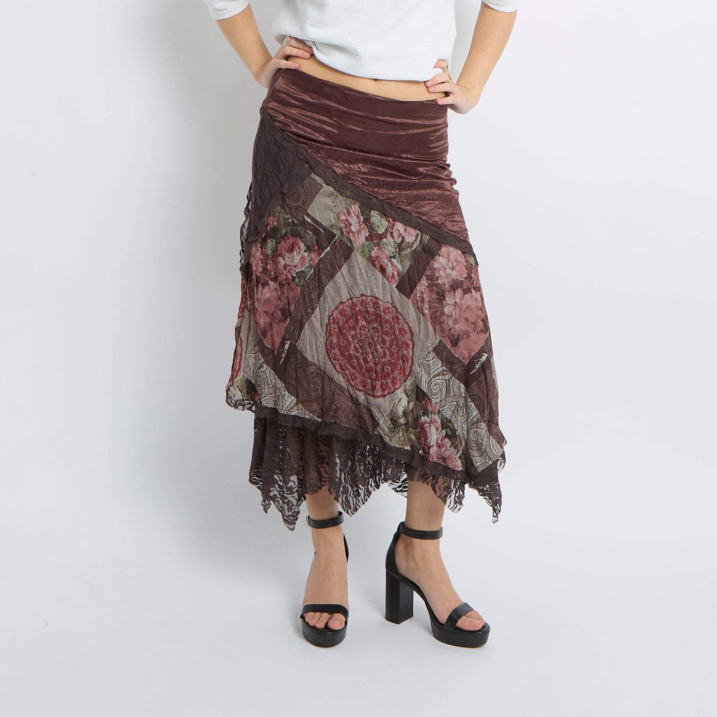 Lace Satin Detail Maxi Skirt - UK 10