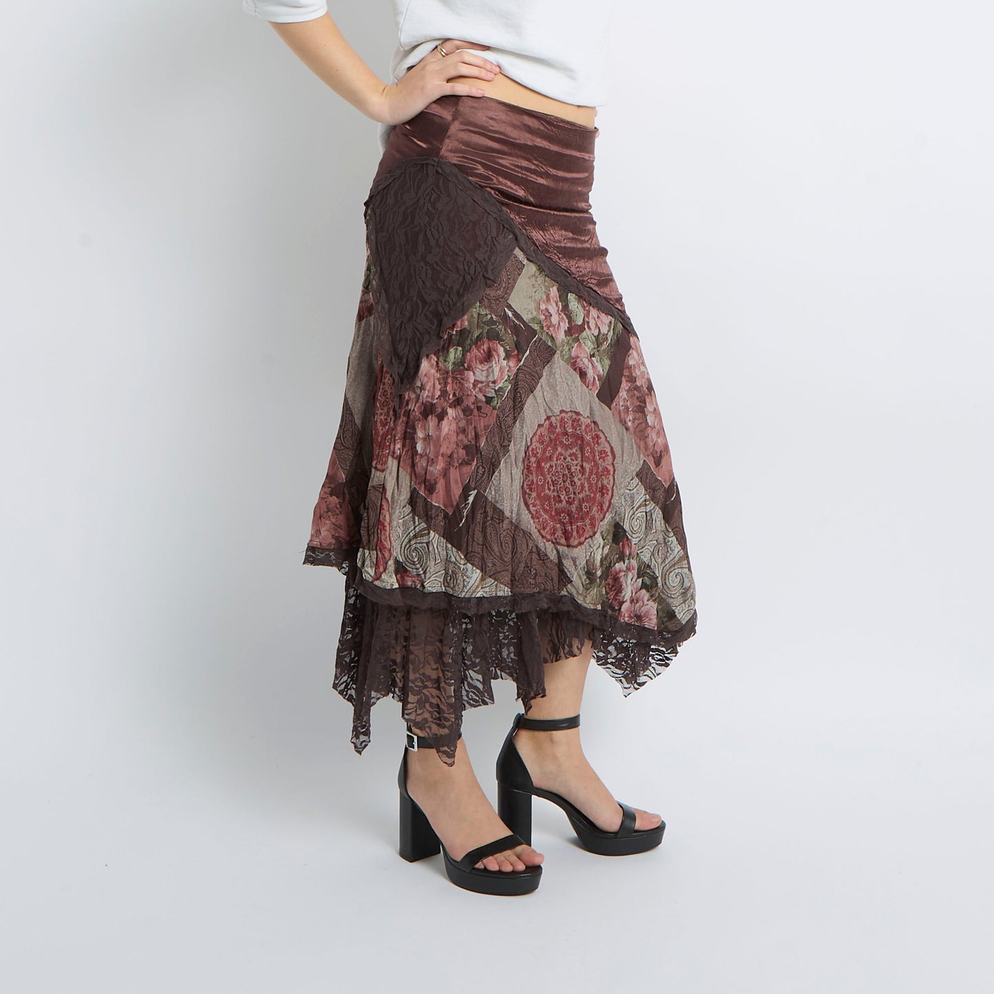 Lace Satin Detail Maxi Skirt - UK 10