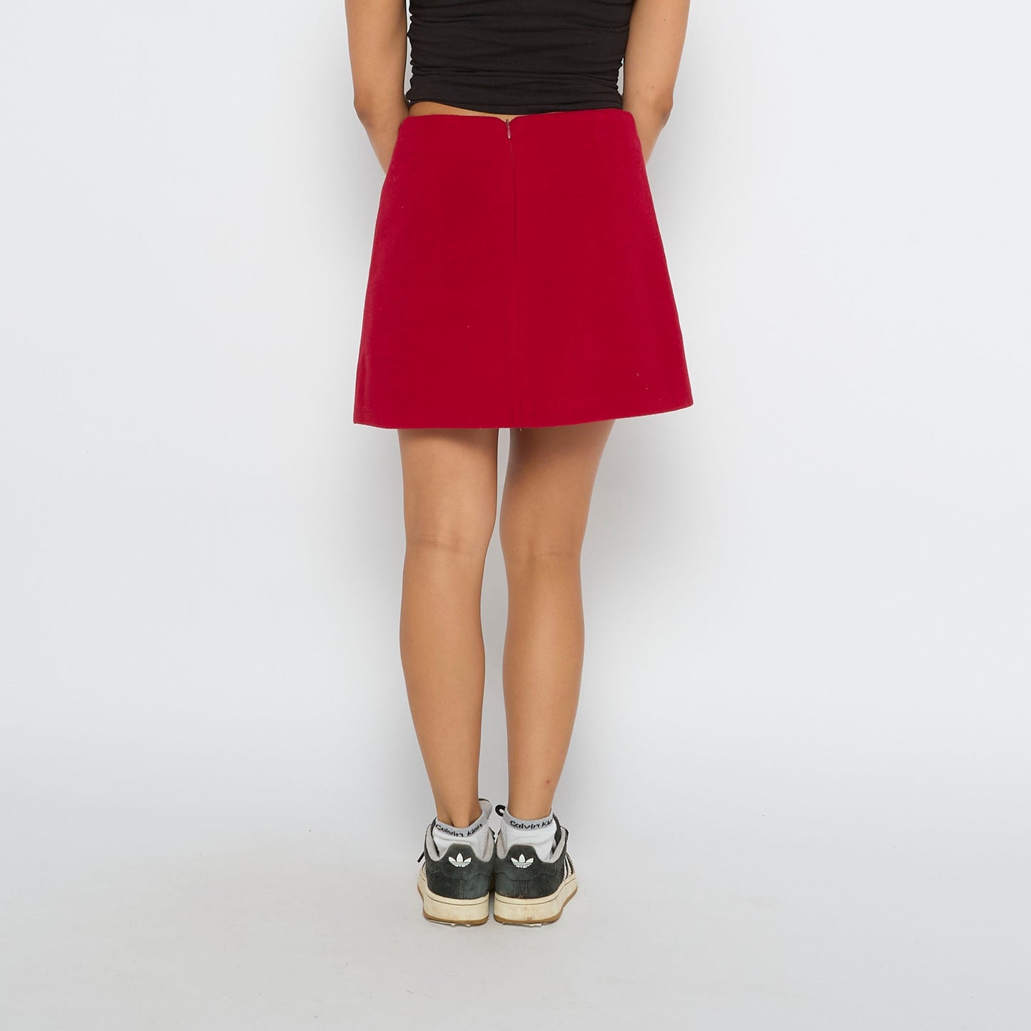 Red Felt Fabric A Line Short Skirt - UK 10