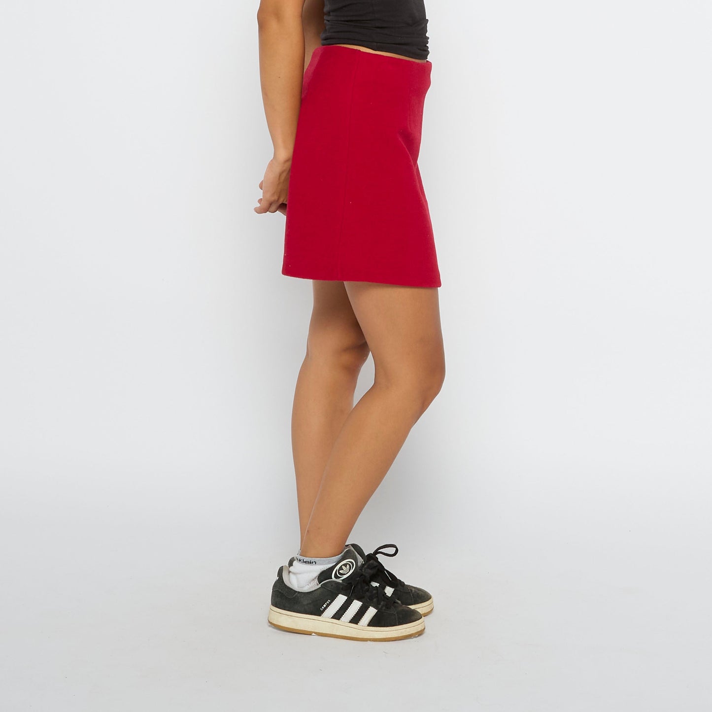 Red Felt Fabric A Line Short Skirt - UK 10