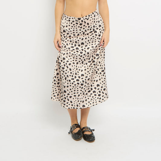 Satin Leopard Print Midi Skirt - UK 12