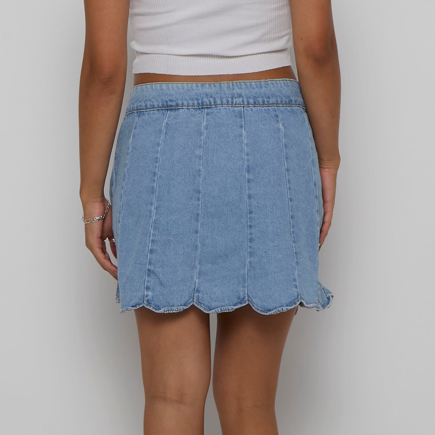 Denim Scalloped Hem Skirt - UK 12