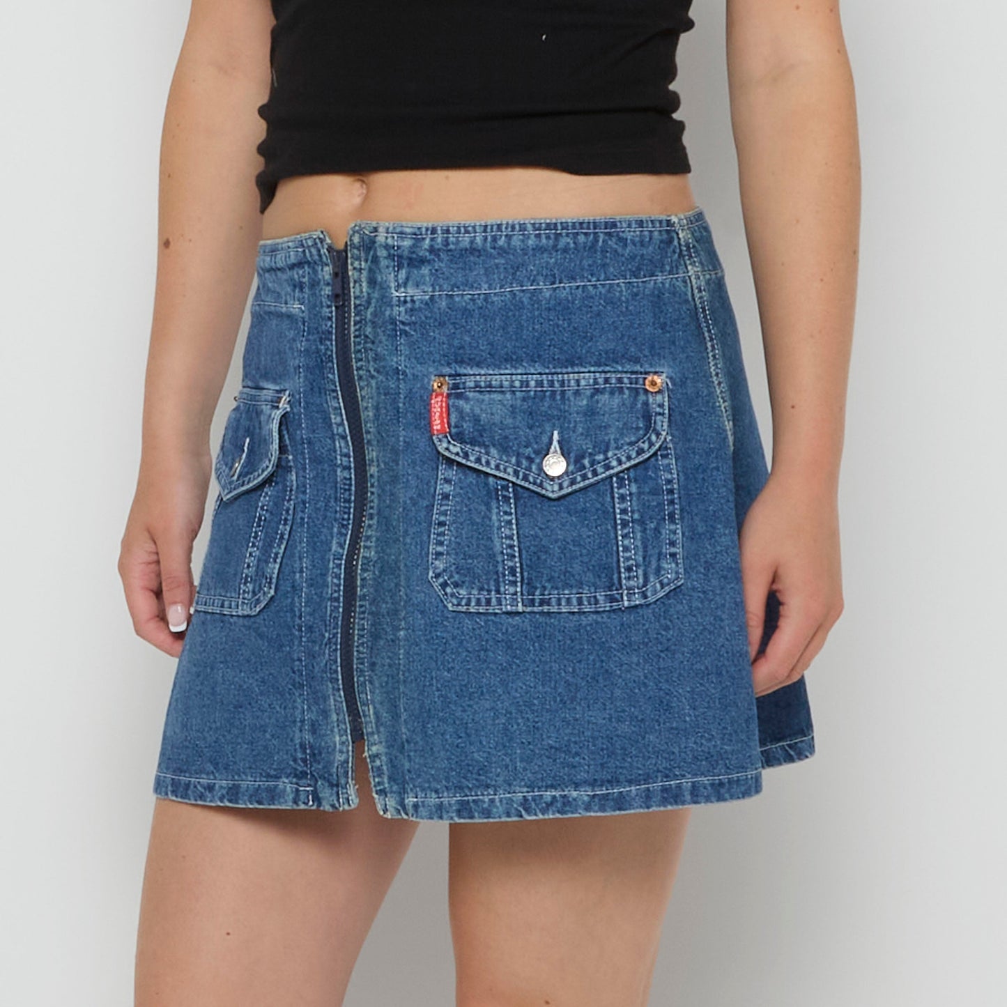 Zip Front Denim Short Skirt - UK 12