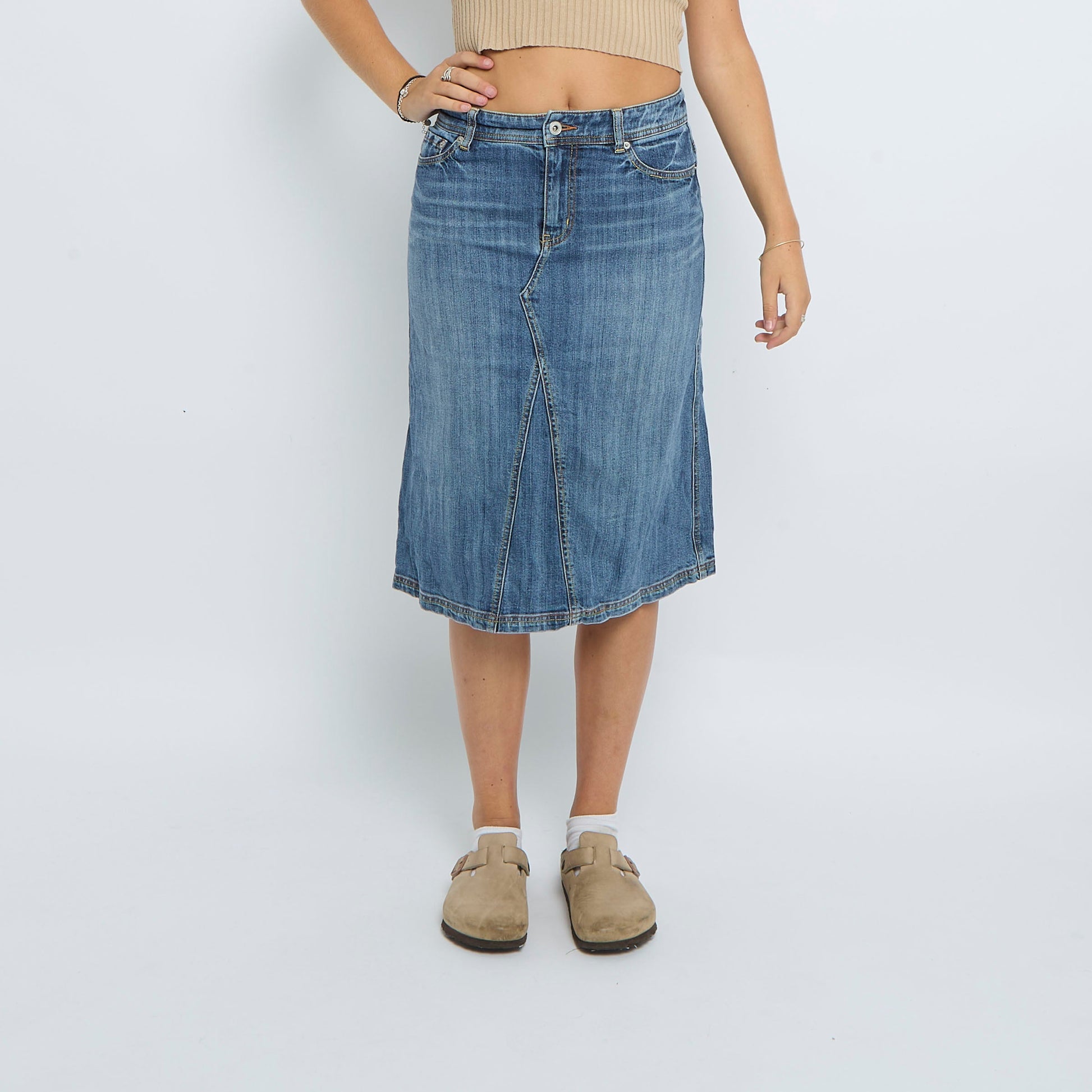 Denim Washed Midi Skirt - UK 12