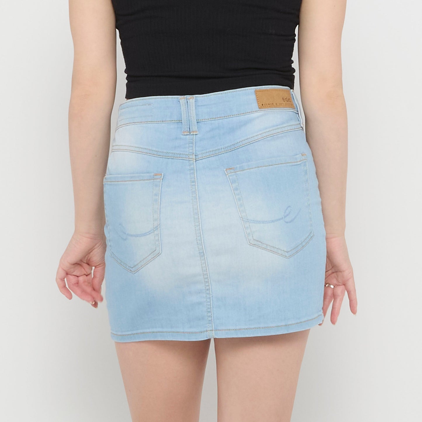 Bleached Denim Button Fly Skirt - UK 12