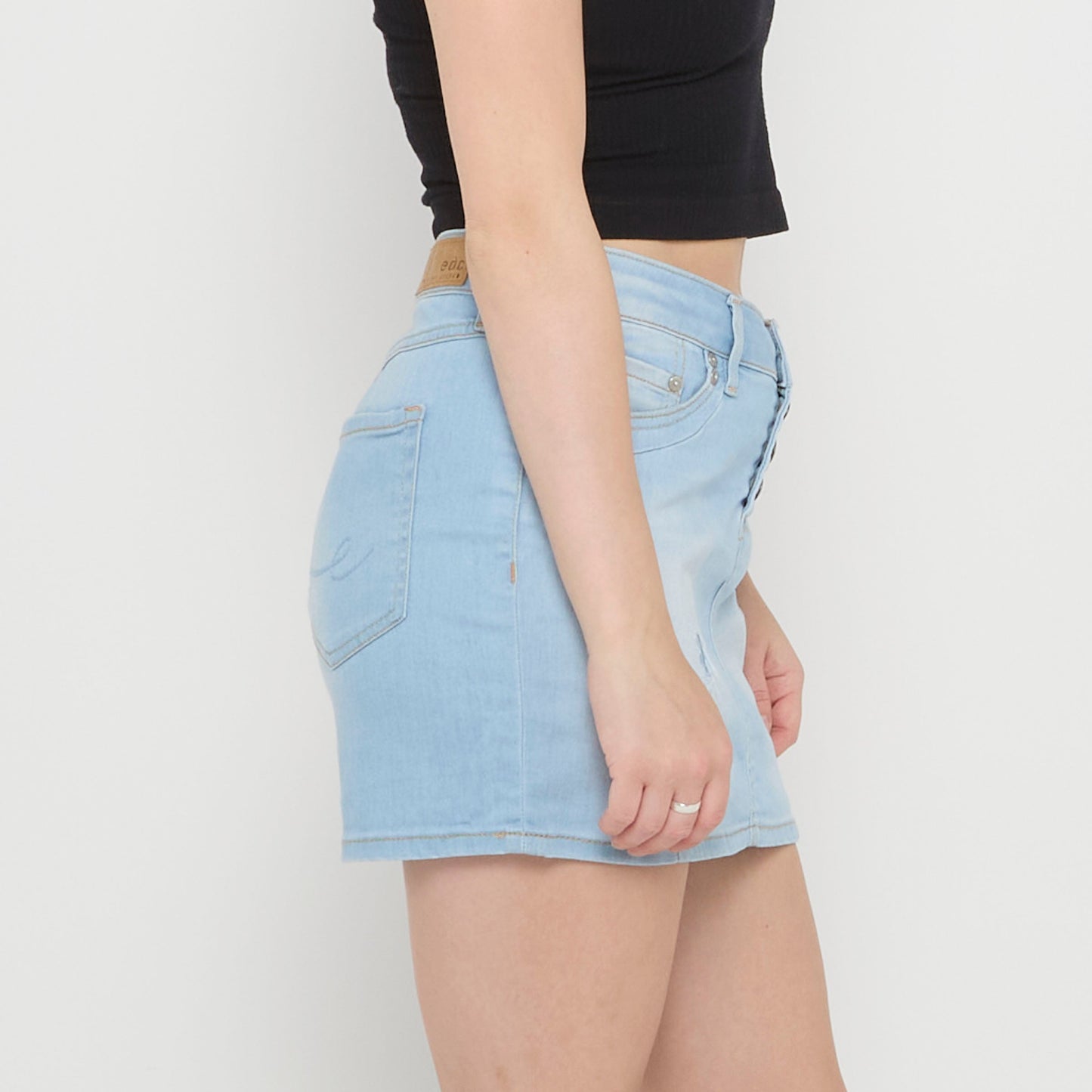 Bleached Denim Button Fly Skirt - UK 12