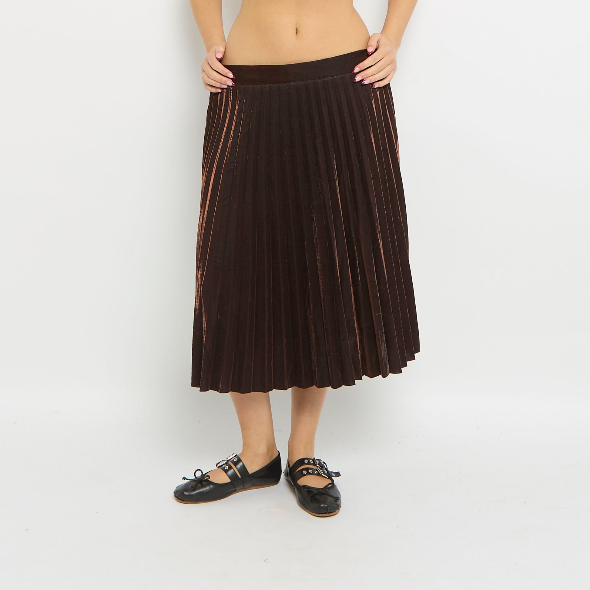 Sparkly Pleated Elastic Waist Band Midi Skirt-UK 12