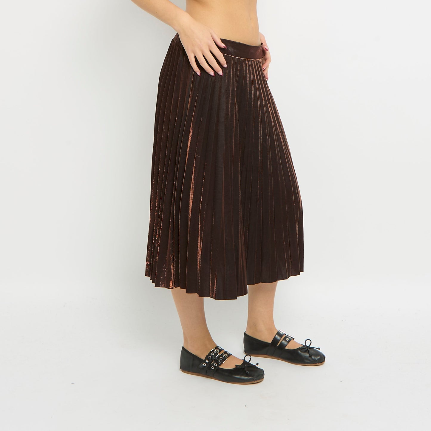 Sparkly Pleated Elastic Waist Band Midi Skirt-UK 12