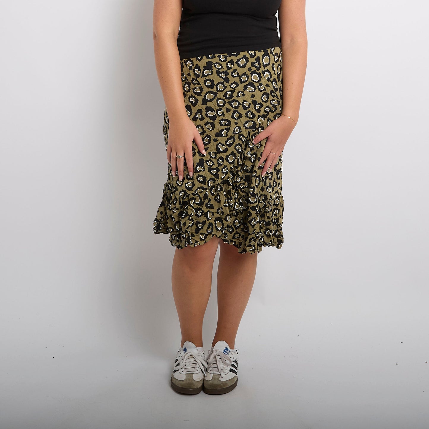 Leopard Print Frill Detail Midi Skirt - UK 12