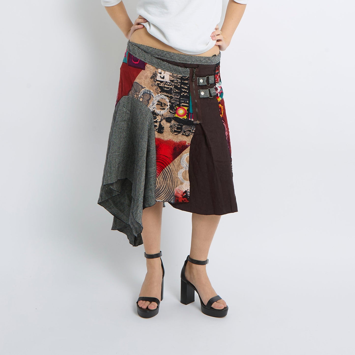 Patchwork Asymmetric Midi Skirt - UK 12