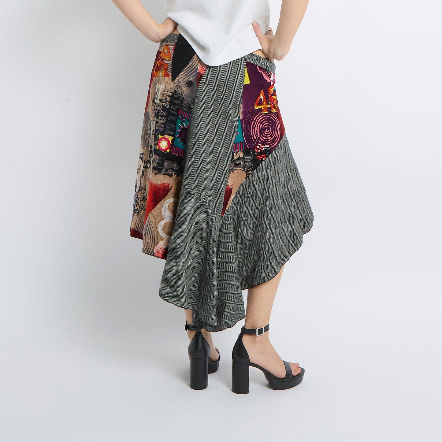 Patchwork Asymmetric Midi Skirt - UK 12