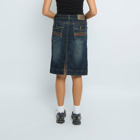 Denim Button  Washed Midi Skirt - UK 12