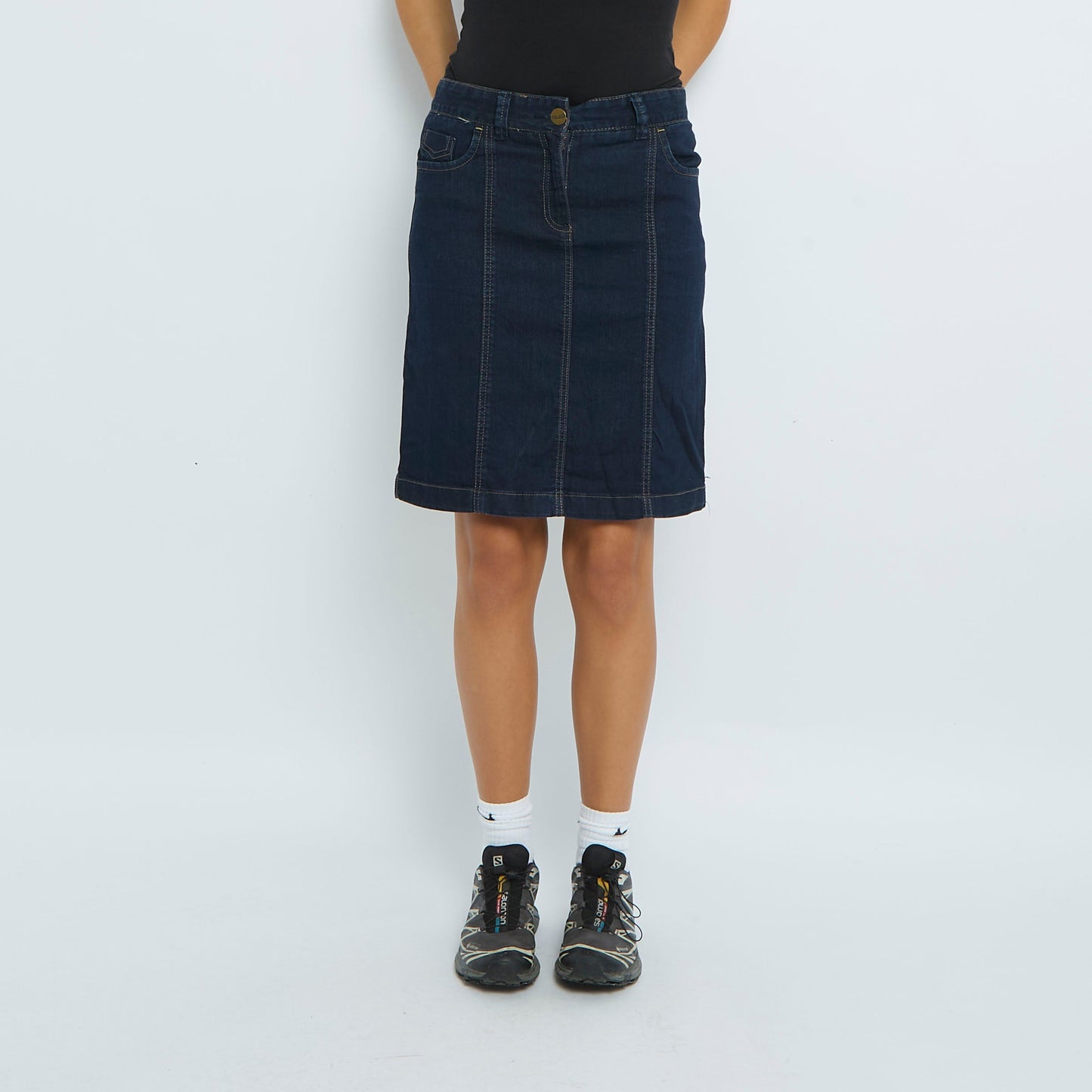 Denim Stitch Detail Knee Length Skirt - UK 12