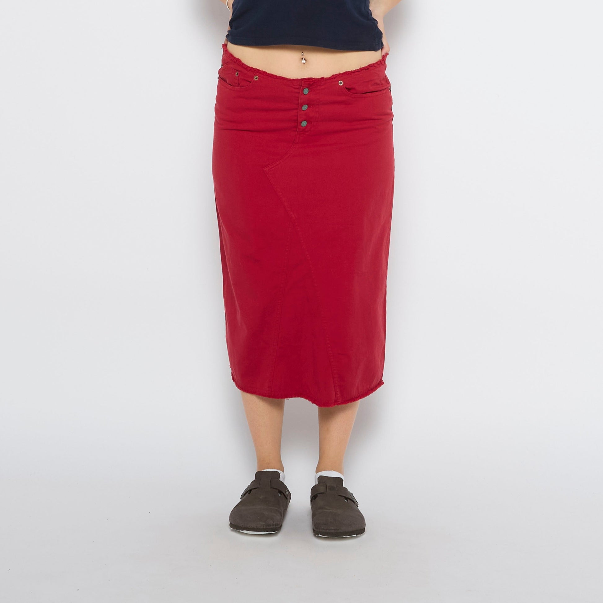 Rife Frayed Denim Midi Skirt - UK 12