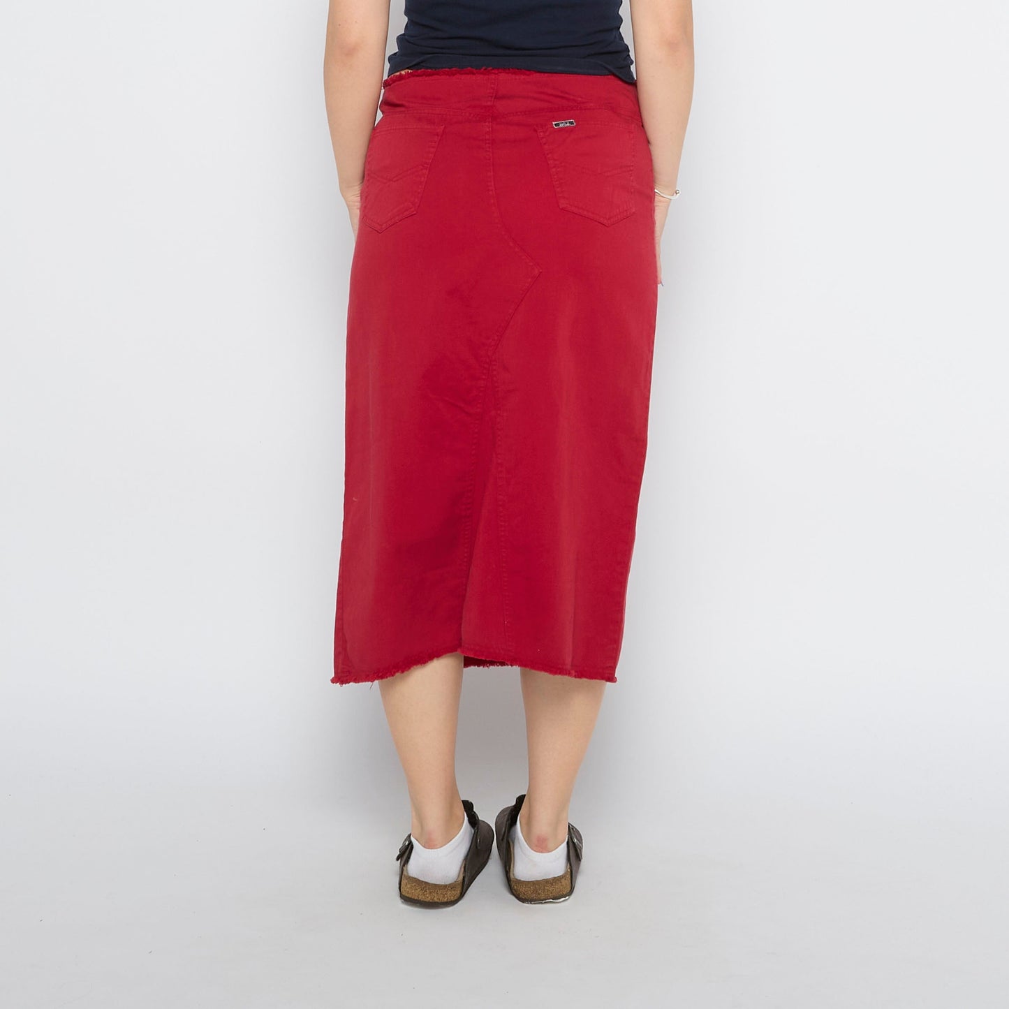 Denim Frayed Hem Midi Skirt - UK 12