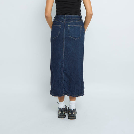 Denim Side Button Midi Skirt - UK 14