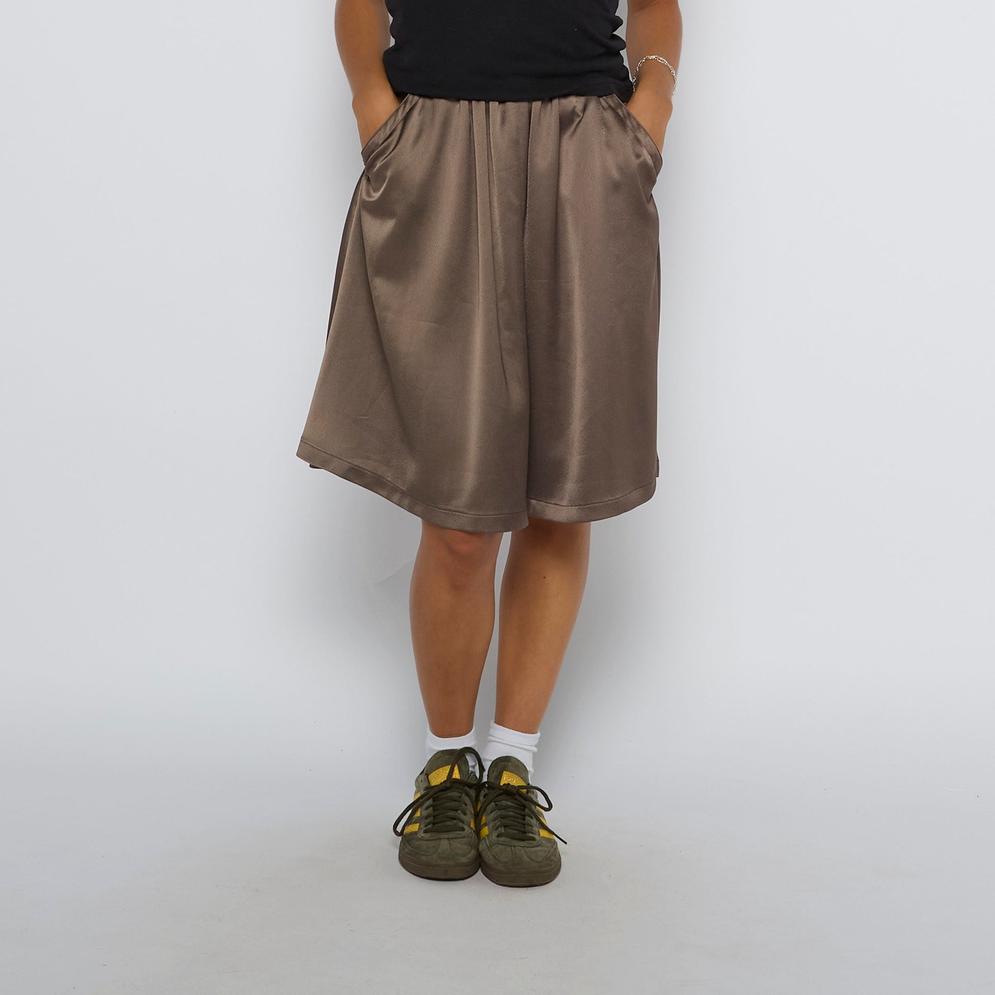 Pleated Satin Knee Length Skirt - W26" L22"