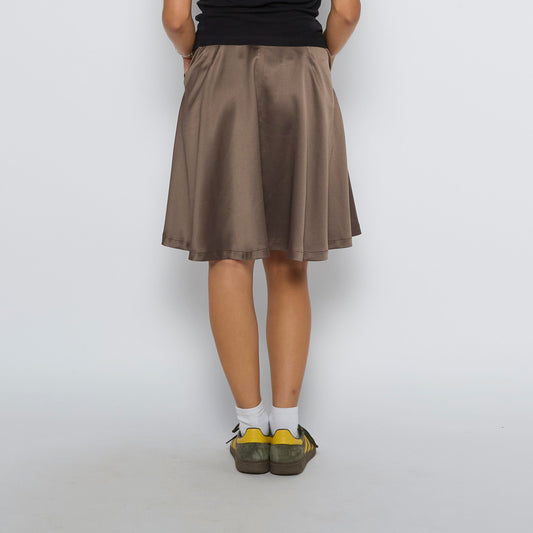 Pleated Satin Knee Length Skirt - W26" L22"