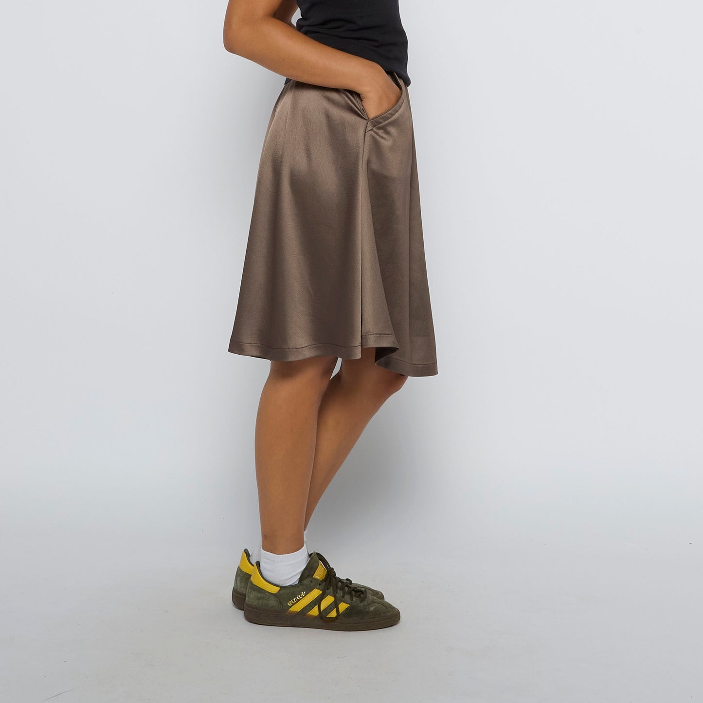 Pleated Satin Knee Length Skirt - W26" L22"