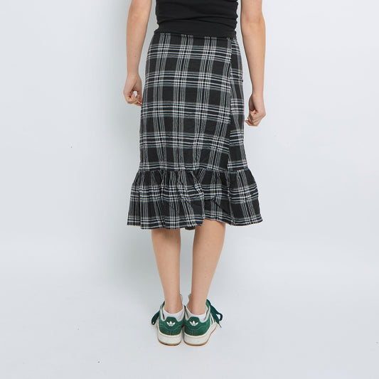 Check Tiered Hem Midi Skirt - UK  6