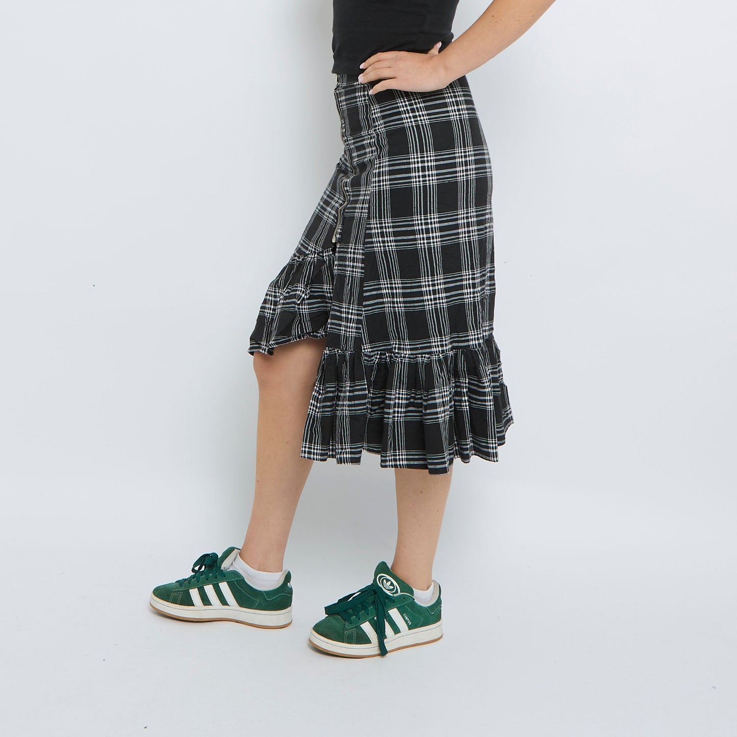 Check Tiered Hem Midi Skirt - UK  6