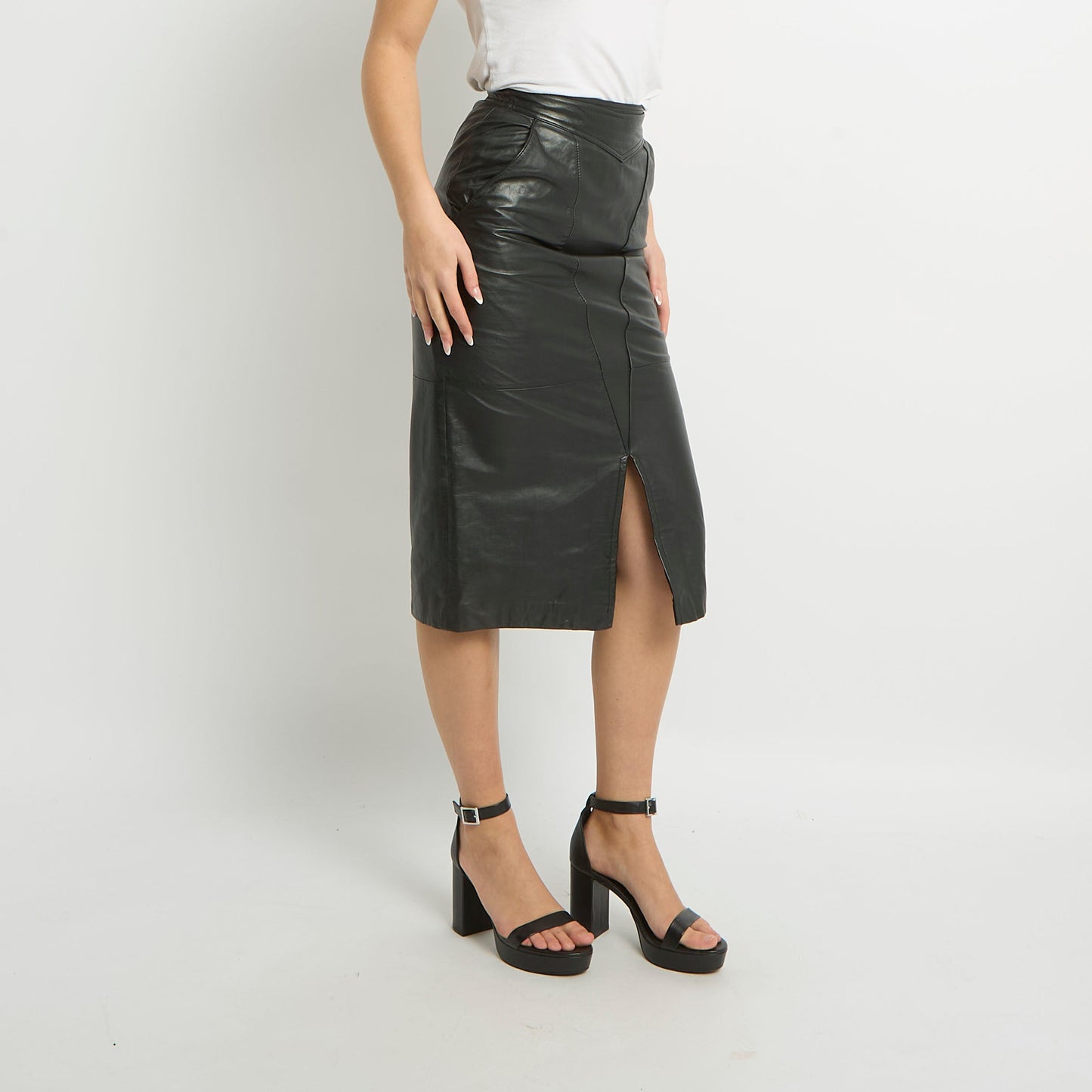 Leather Midi Skirt - UK 6