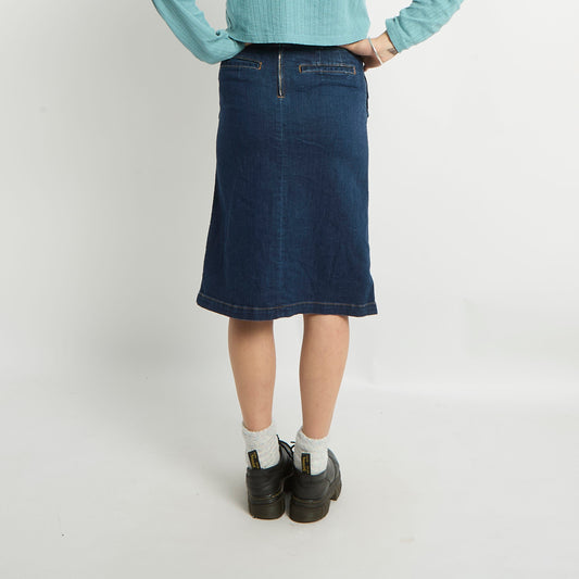 Denim Buckle Detail Midi Skirt - UK 6