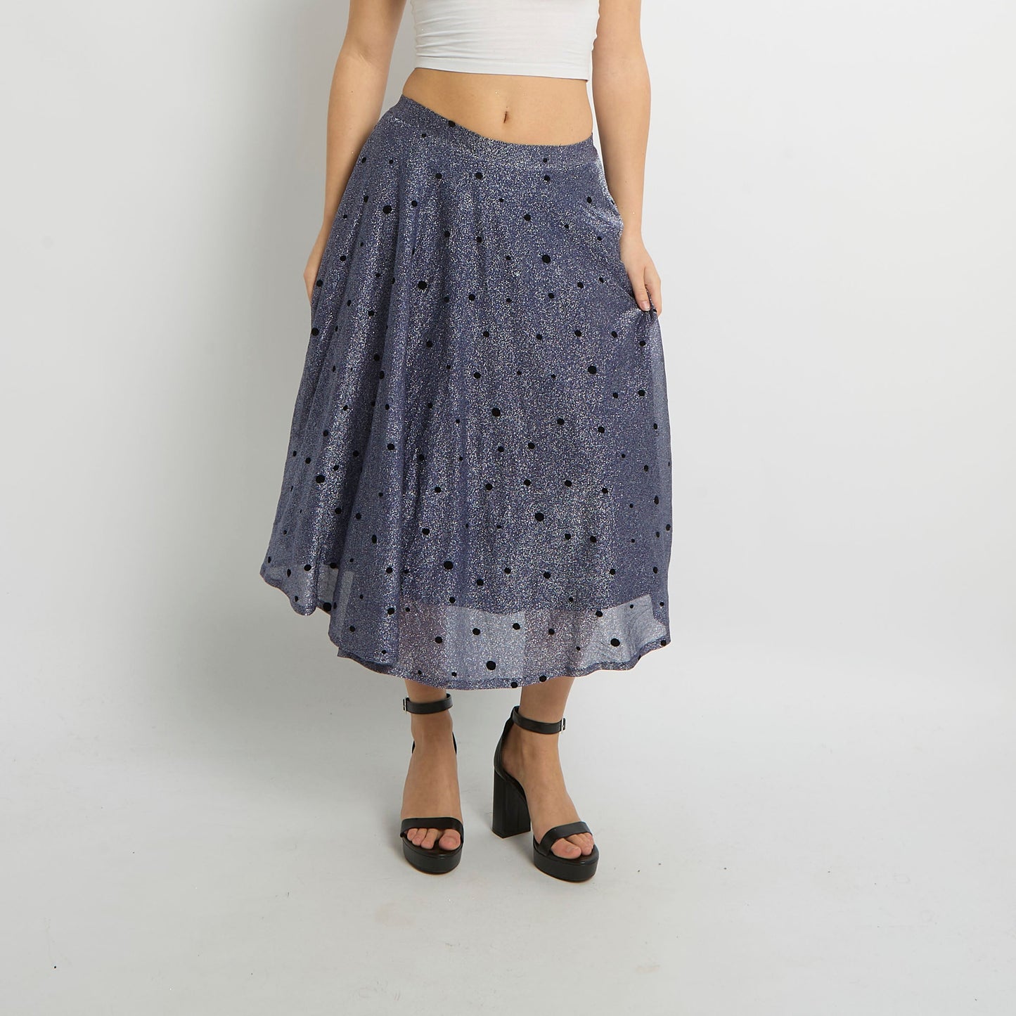 Sparkly Polka Dot Midi Skirt - UK 6