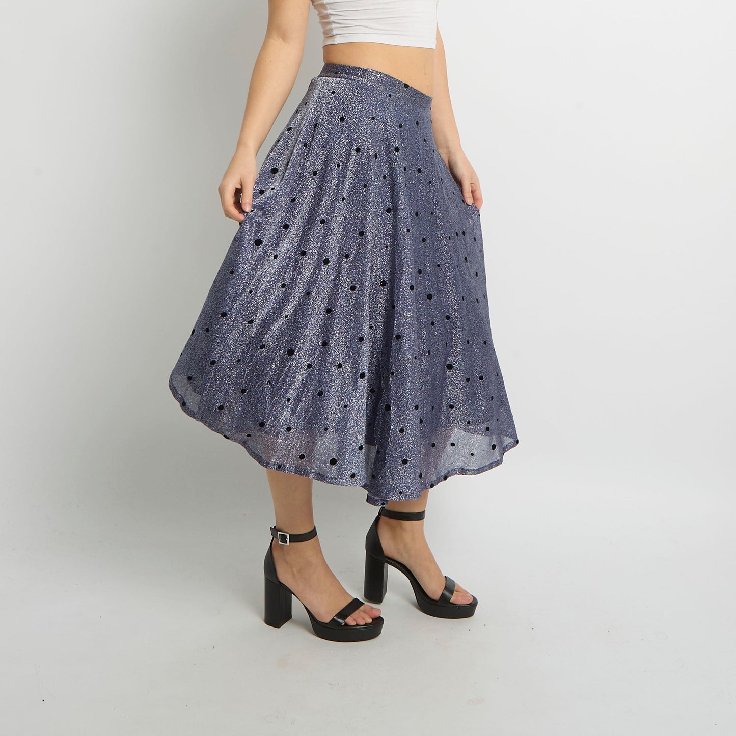 Sparkly Polka Dot Midi Skirt - UK 6