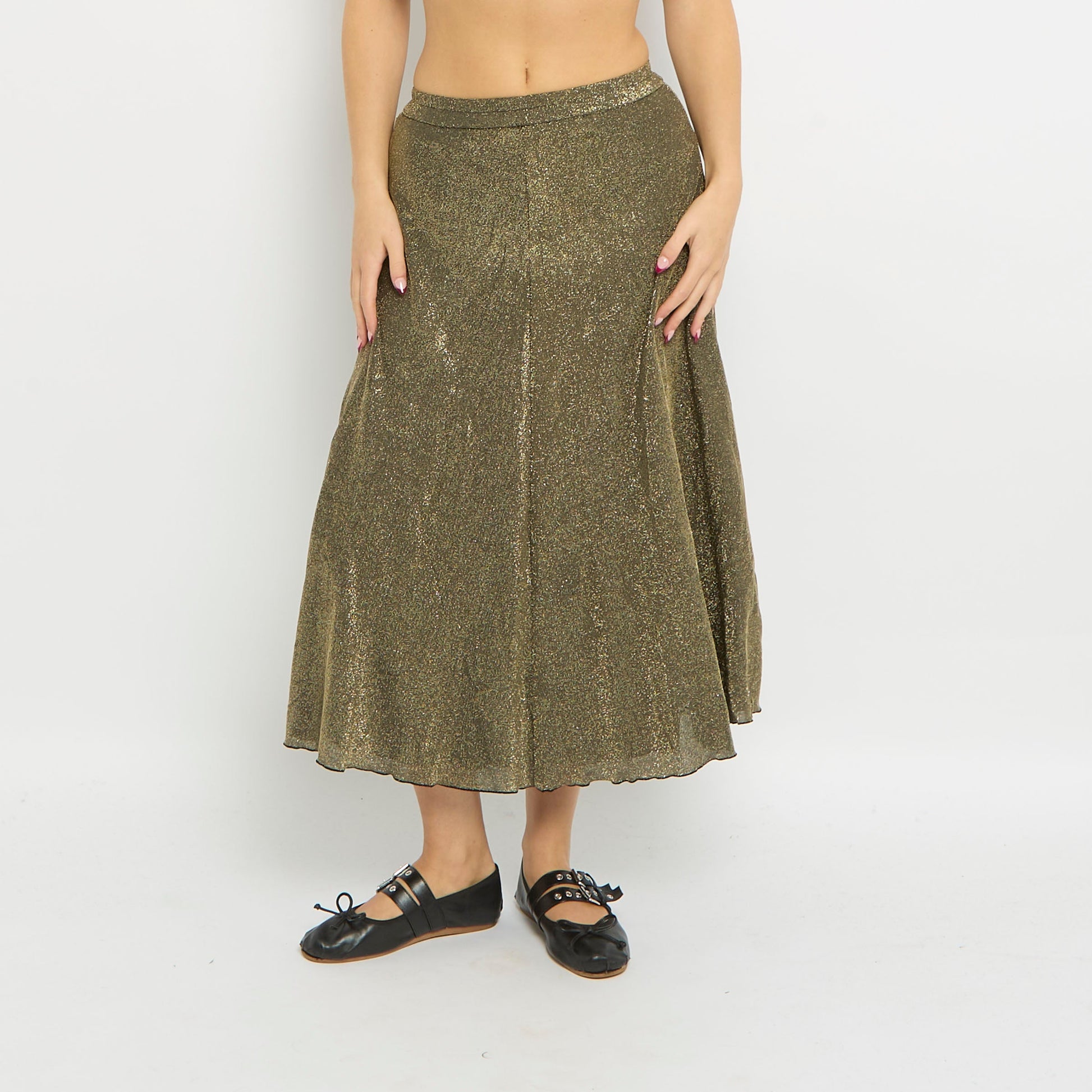 Sparkly Elasticated Waist Midi Skirt-UK 6