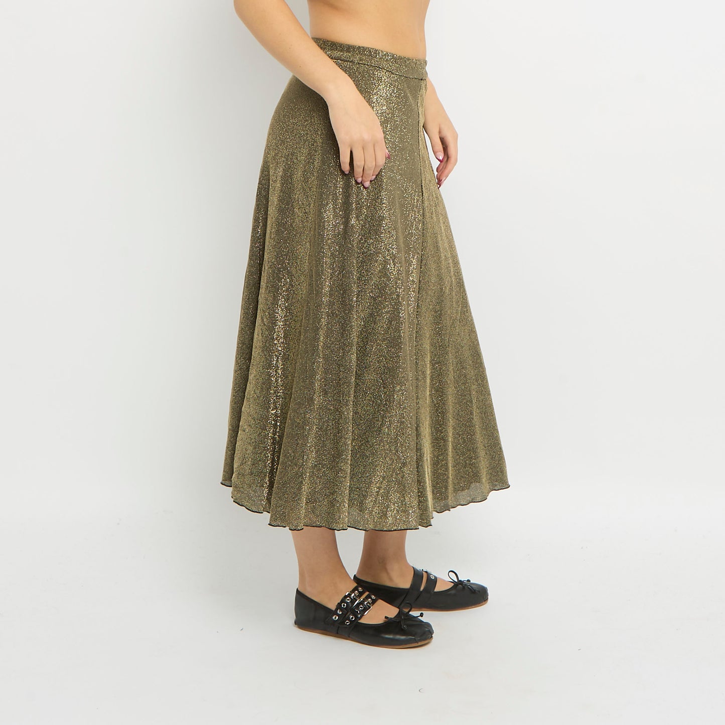 Sparkly Elasticated Waist Midi Skirt-UK 6