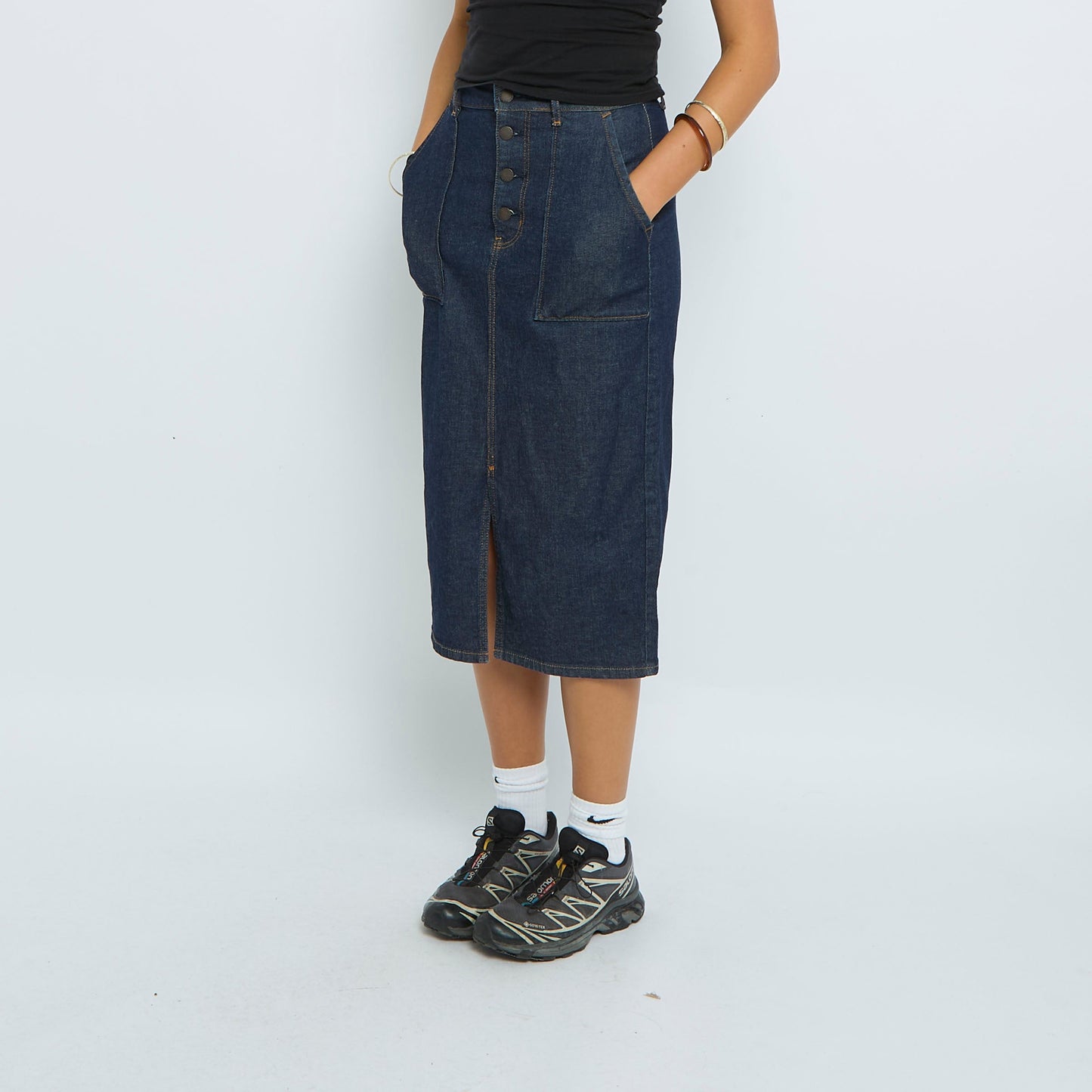 Denim Utility Pocket Midi Skirt - UK 6