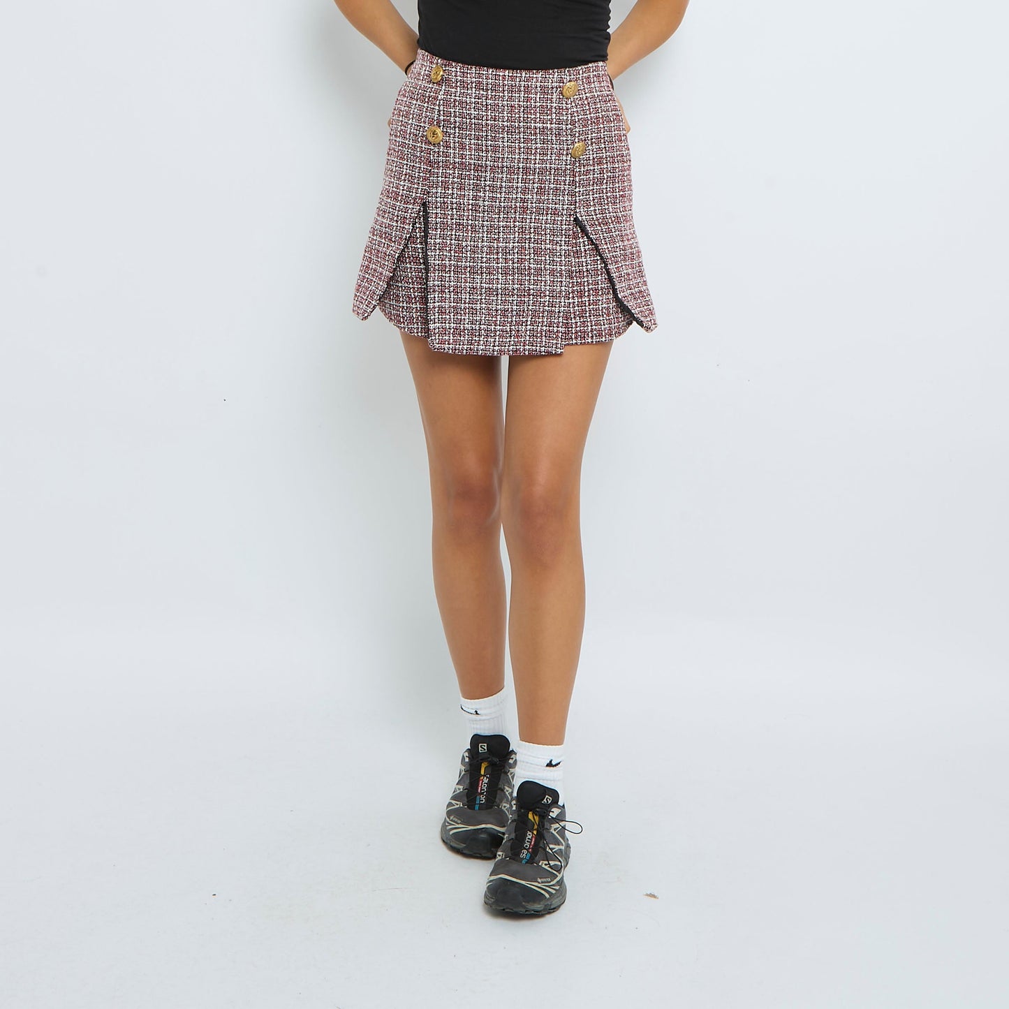 Button Detail Tweed Style Mini Skirt - UK 6