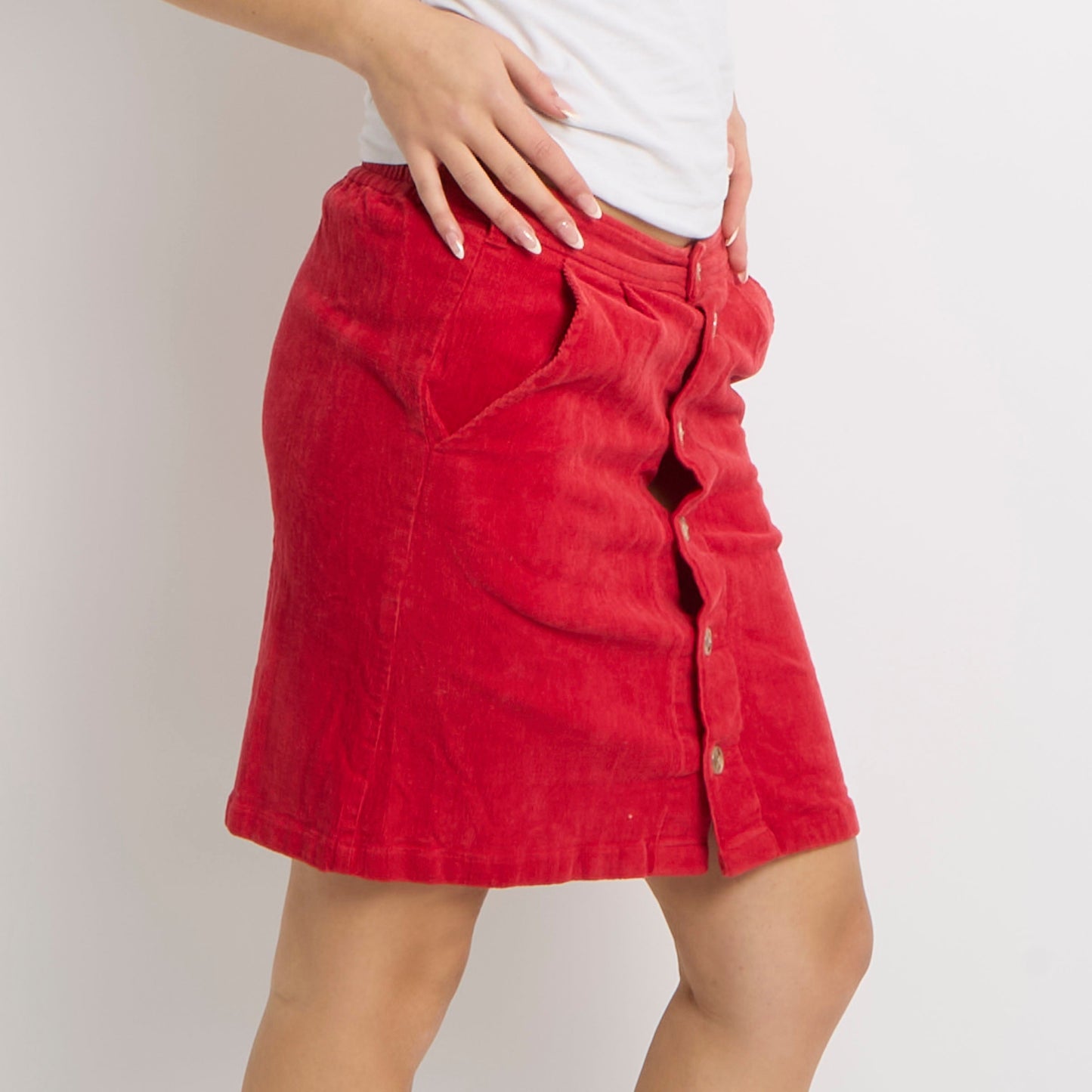 Courdroy Button Detail Mini Skirt - UK 6