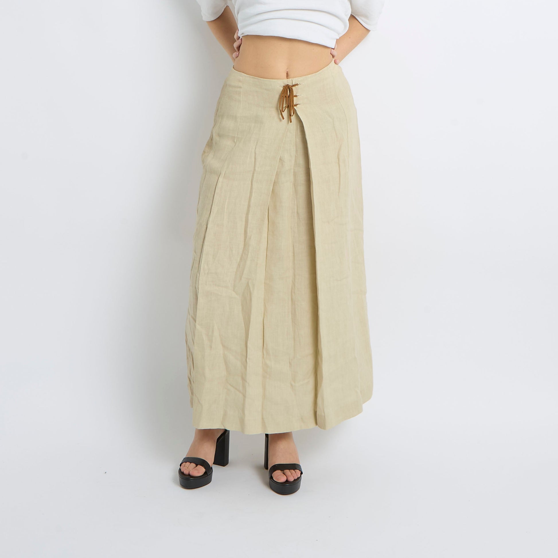 Lace Detail Linen Maxi Skirt - UK 8